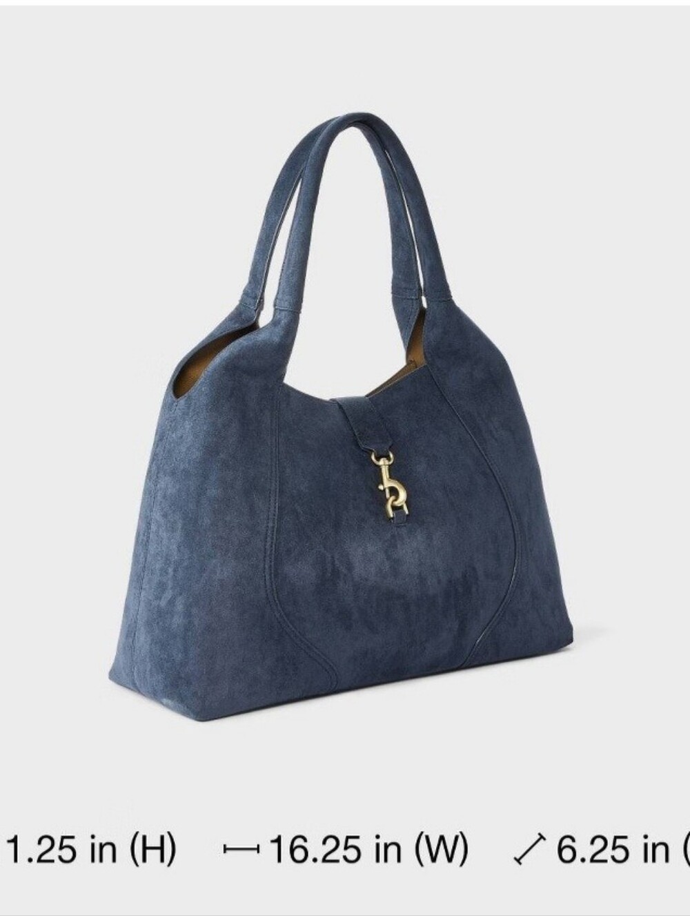 "a new day" Faux Suede Slouchy Shoulder Tote Bag - Blue - Picture 3 of 4